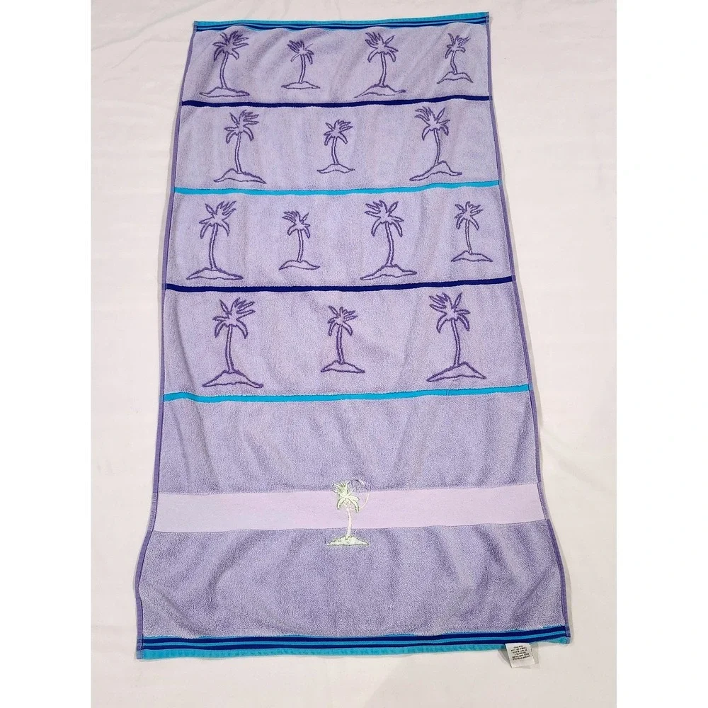 Tropical Purple Palm Tree Cotton Striped Welspun Beach Towel 55x28 Summer
